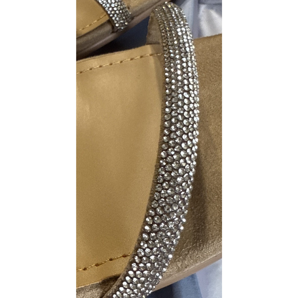 Lisa Vicky Mood Slide Sandals Pave Crystals Silver Hotfix Heels Tan Size 9 - Picture 2 of 9